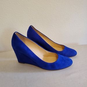 J Crew blue suede heels wedges size 8